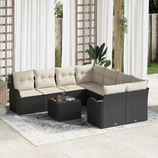 vidaXL Gartensofa-set mit Kissen mit Speicher 9 pcs Schwarz und Creme 3354306