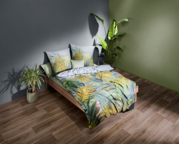 Fleuresse Mako-Satin Bettwäsche 155x220 Dschungel Tropic Blätter grün 114560-05
