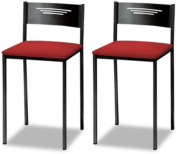 ASTIMESA - Küchenhocker mit Rückenlehne, solide und Feste Struktur, schwarzes Gestell und Sitzfläche aus Kunstleder, Farbe der Sitzfläche: Rot, Lieferumfang: 2 Stück, Maße: 35 x 35 x 64 cm