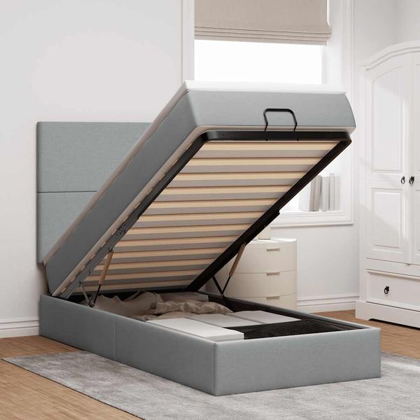 vidaXL Ottoman-Bett mit Matratze Hellgrau 80x200 cm Stoff 3313029