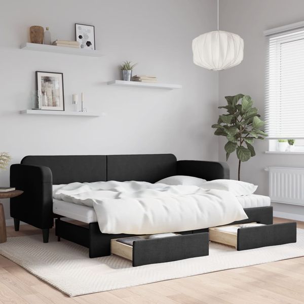 vidaXL Tagesbett Ausziehbar mit Schubladen Schwarz 80x200 cm Stoff 3196867