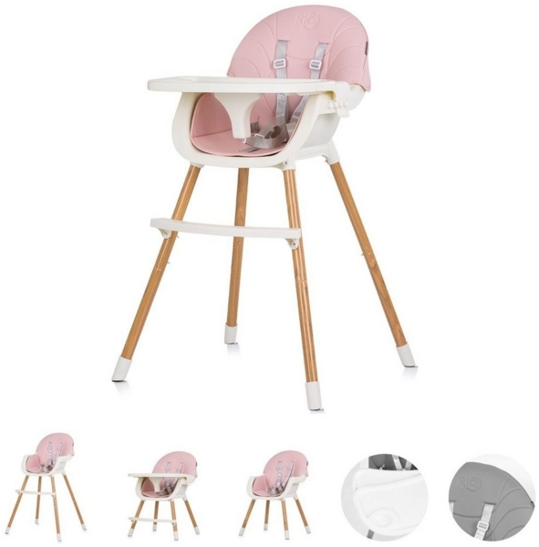 Chipolino Kinderhochstuhl Rio 2 in 1, Kinderstuhl rutschfeste Beine 5-Punkt-Gurt rosa Bild 5