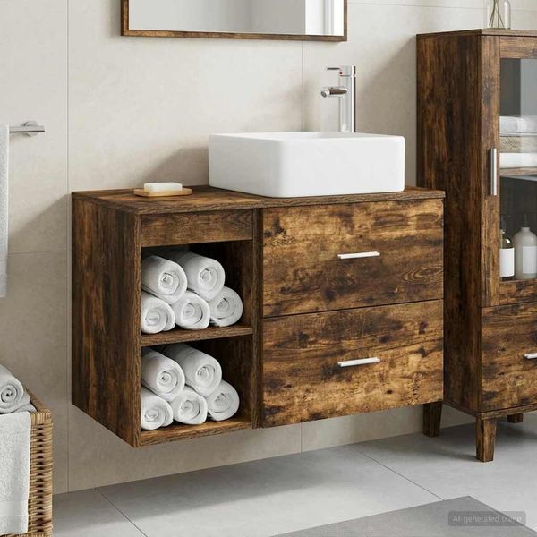 vidaXL Badezimmermöbel-Set 2 pcs Geräucherte Eiche Holzwerkstoff 3403900