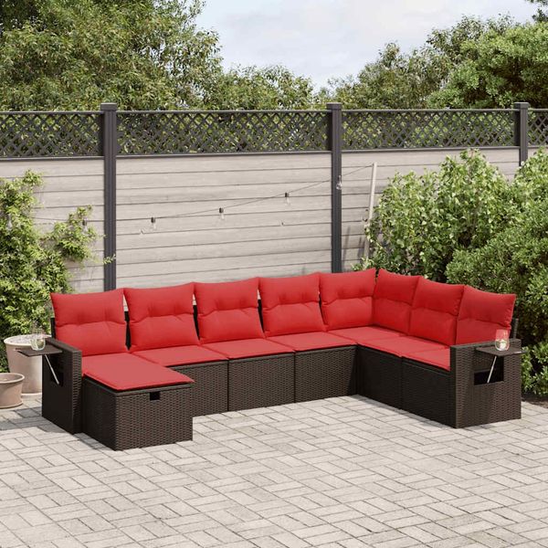 vidaXL 8-tlg. Garten-Sofagarnitur mit Kissen Braun Poly Rattan 3325540