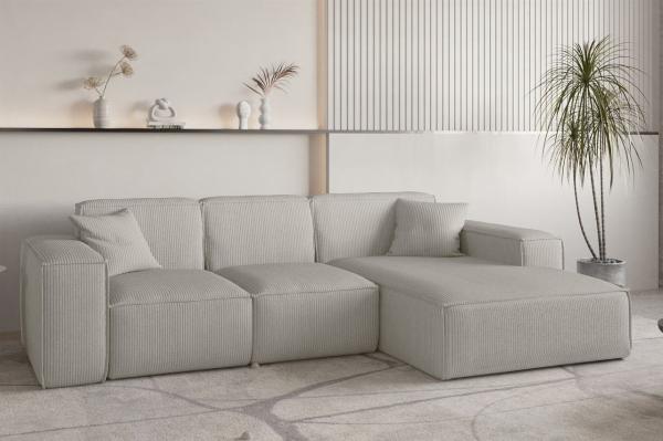 Ecksofa Designersofa CELES PREMIUM in Stoff Scala Sandgrau Ottomane Rechts