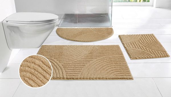 OTTO home Badematte Ognon, Scandi, Boho, modernes Muster, Höhe 15 mm, rutschhemmend beschichtet, schnell trocknend, strapazierfähig, fußbodenheizungsgeeignet, Polyester, rund, Badteppich, Uni Farben, Hoch-Tief-Effekt