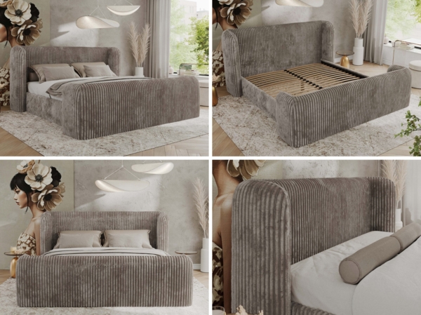 Polsterbett mit Lattenrost, Doppelbett für Schlafzimmer, Gepolstertes Kopfteil, Multipocket matratze, Härtegrad H3/H4 - EMORA CLASSIC DUO - 180 x 200 cm - Hellbraun Cord - ELORI-LUX Bild 2