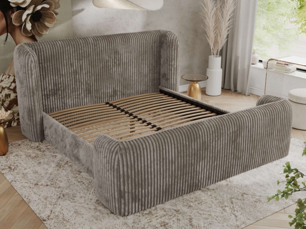 Polsterbett mit Lattenrost, Doppelbett für Schlafzimmer, Gepolstertes Kopfteil, Multipocket matratze, Härtegrad H3/H4 - EMORA CLASSIC DUO - 180 x 200 cm - Hellbraun Cord - ELORI-LUX Bild 3