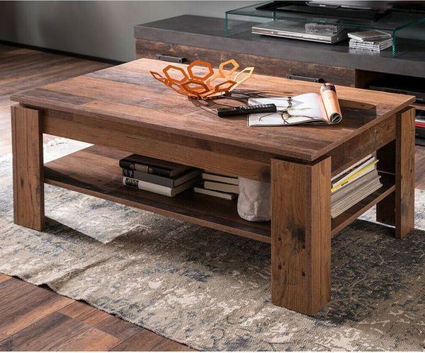 trendteam Couchtisch Indy (Wohnzimmertisch in Used Wood / Altholz Dekor, 110 x 65 cm), mit Ablage
