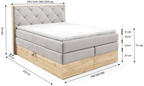 Boxspringbett Schlafzimmerbett NAVEL 200x200cm in Stoff Rouge Grau Bild 5