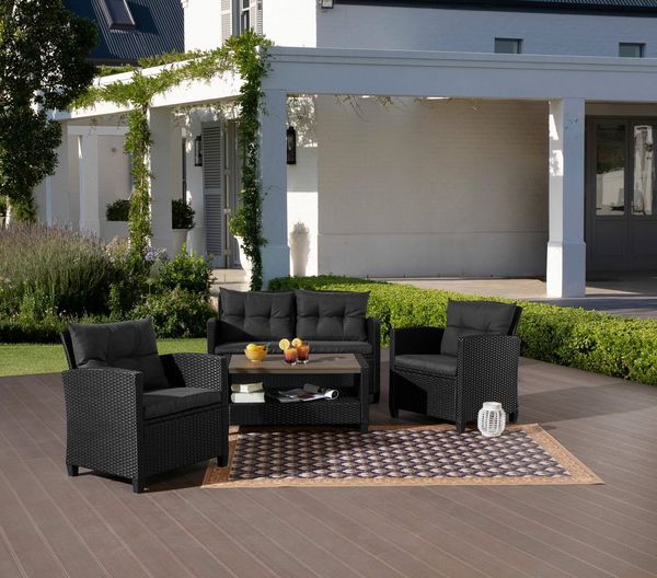 KONIFERA Gartenlounge-Set St. Tropez, (Set, 11-tlg, 1x2er Sofa, 2x Sessel,1x Tisch 90x55x42,5cm, inkl. Auflagen), Polyrattan, Stahl, Ablage unter dem Tisch, Balkonset, Loungeset