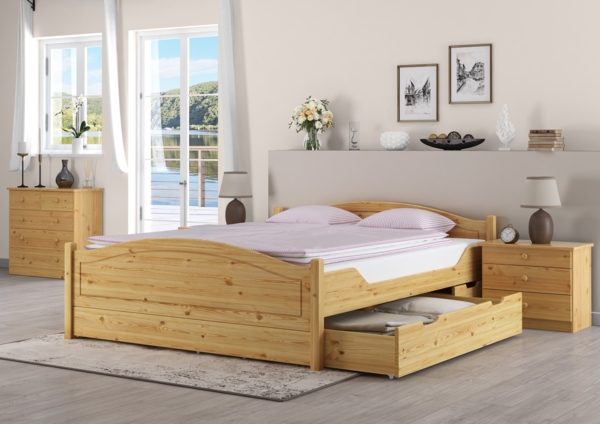 Massivholzbett Landhausstil 160x200 Doppelbett Futonbett Kiefer massiv Zubehör wählbar V-60.33-16Rollrost. Matratzen und Doppelbettkasten inkl. Bild 10