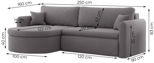 Ecksofa Schlafsofa FELIZ Stoff Faro Hellbraun Ottomane Links Bild 4