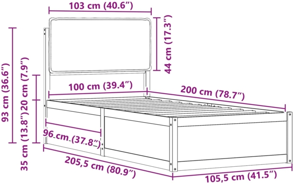 vidaXL Bettgestell mit gepolstertem Kopfteil Taupe 100x200 cm 877582 Bild 10