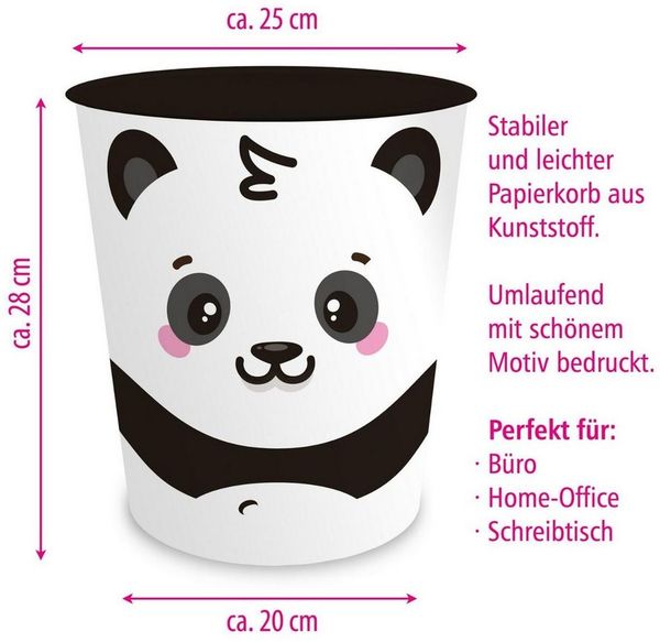 itenga Papierkorb itenga Papierkorb Tiermotiv - PANDA - Kawaii Design - ca 11 Liter