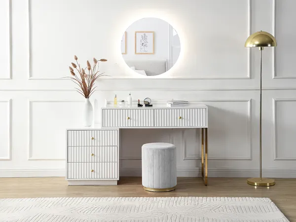 Vente-unique - PEROLIA Schminktisch Holz, Platte Weiß - B 40 cm x H 75 cm x L 133 cm