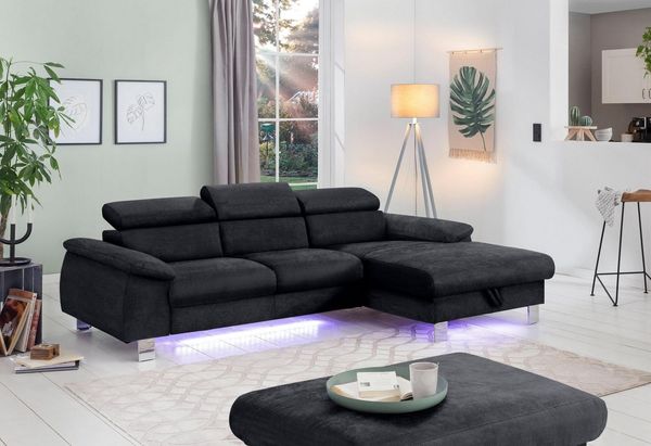 COTTA Ecksofa Komaris L-Form, mit Kopfteilverstellung, wahlweise Bettfunktion,Stauraum & Beleuchtung