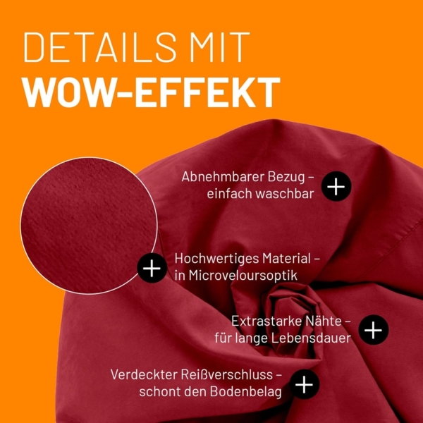 Lumaland 'Luxury XL Plus' Sitzsack, Rot, Polyester, 220 l Bild 5