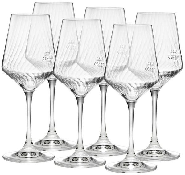 van Well Weinglas Eva, Weingläser 45 cl geeicht, 6 Stück, 6-tlg, Kristallglas, Relief-Optik, spülmaschinengeeignet