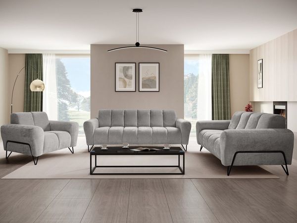 Beautysofa Polstergarnitur VOLARE mit Metallbeine in Schwarz, 3-Sitzer Sofa +2-Sitzer Sofa + Sessel