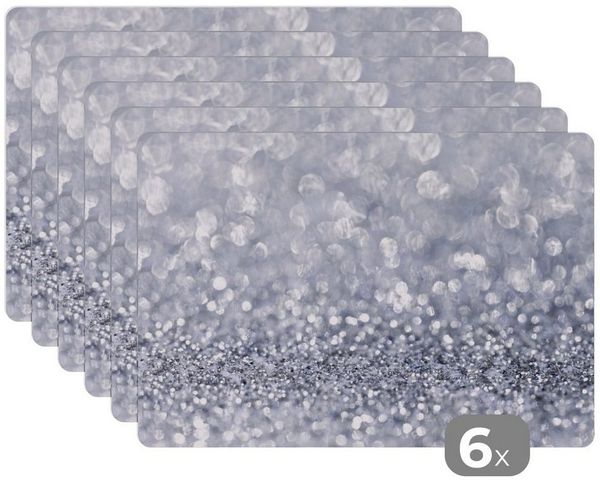 MuchoWow Platzset Silber glitzert, (6-St), Platzsets, Tischset, Abwaschbar, Tischsets, Platzdeckchen