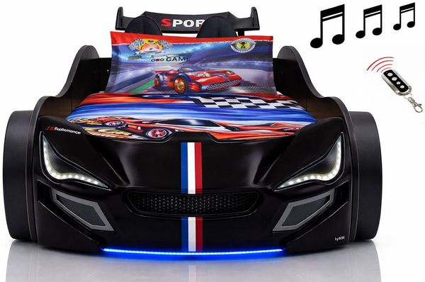 Aileenstore Autobett TURBO GTE (inkl. Zubehör), Kinderbett 90x200, Lattenrost,LED,Unterbodenlicht,Sound,Fernbedienung