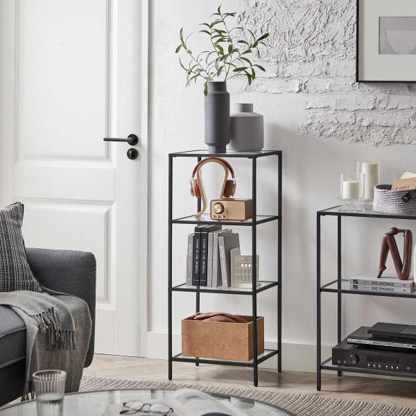 Vasagle Badezimmerregal, Küchenregal, Standregal, Flurregal, Pflanzenregal mit 4 Ablagen aus Hartglas, einfacher Aufbau, Wohnzimmer, Schlafzimmer, Büro, schwarz von Songmics LGT028B61 Bild 4