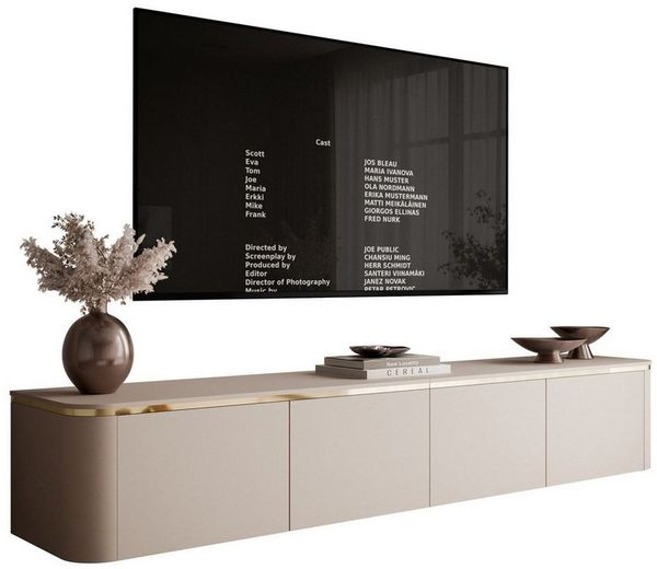 ALLHOUSE24 TV-Schrank LINE 200 cm Kaschmir matt, LED, Push-Open, goldene Metallbeine Breite 200 cm