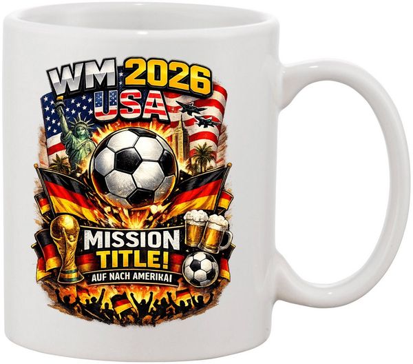 Blondie & Brownie Tasse Fußball WM 2026 USA Deutschland Tasse Fanmotiv Keramik Alltag, 1-tlg, Keramik, WM 2026 Fan Tasse Fußball USA