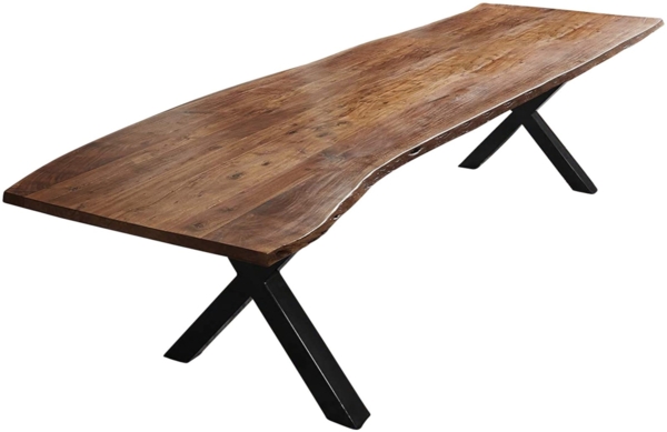 Esstisch Baumkante massiv Akazie nussbaum 280 x 100 X-Gestell schwarz XAVER 70295696