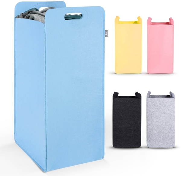 HENNEZ Wäschekorb "Katy" aus Filz schmal und zusammenklappbar, 80l, Wäschesack Groß für Schmutzwäsche Wäschetonne Wäschetasche