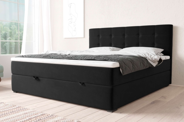 99rooms Pluto Boxspringbett Velours KRONOS Schwarz 160x200 cm Taschen-Federung