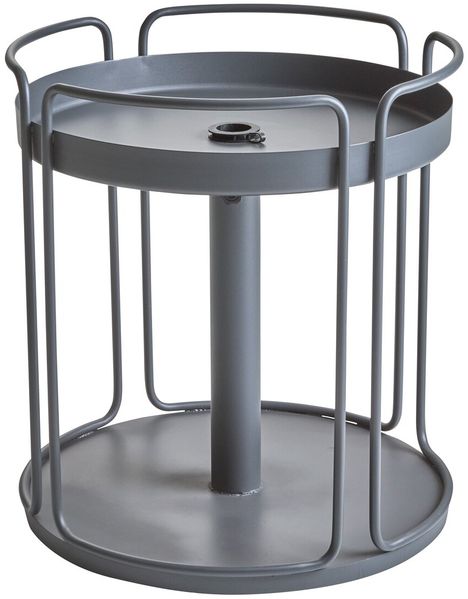 Gartenbeistelltisch Shady aus pulverbeschichtetem Metall, modern, rund, anthrazit, auch als Sonnenschirmständer nutzbar