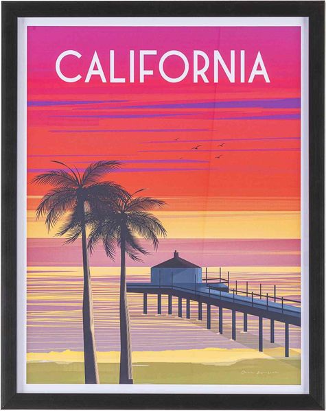 Bild California, moderner Kunstdruck auf Papier mit Kunststoffrahmen, Hochformat, bunt rosa, 40x50 cm