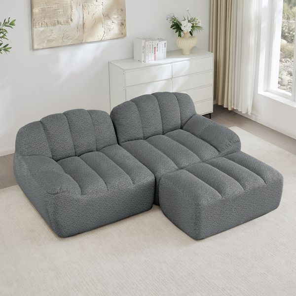 2-Sitzer modulares Ecksofa in Grau H 79 x T 210 x B 165 cm mit Ottoman aus granulierter Fleece