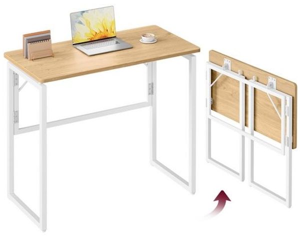 VASAGLE Klappbarer Computertisch, Klapptisch, Schreibtisch mit abgerundeten Ecken, platzsparend für Schlafzimmer, eichenfarben