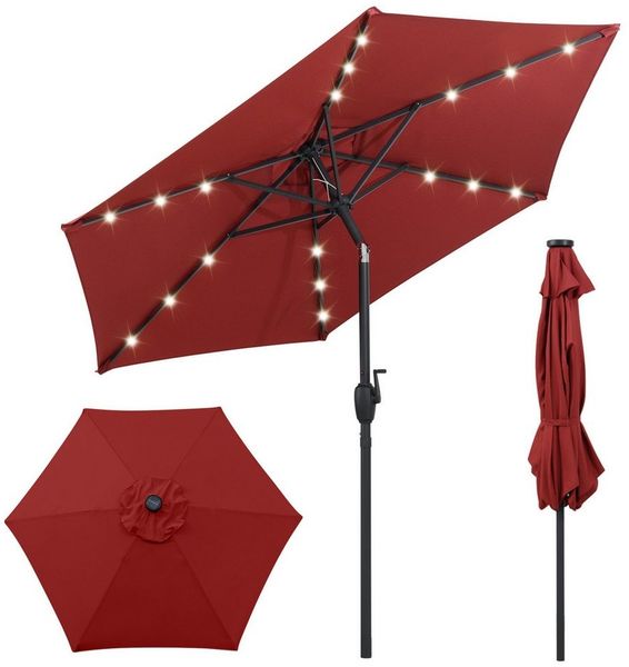 COSTWAY Sonnenschirm, LxB: 230x230 cm, mit LED-Solar-Beleuchtung, Kurbel, neigbar