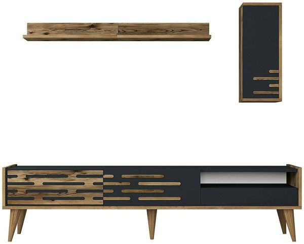 Dmora Fernsehschrank Upana, Ständer für Wohnzimmerfernseher, Niedriges Wohnzimmer-Sideboard, TV-Ständerbasis, 180x45h35 cm, Anthrazit und Nussbaum