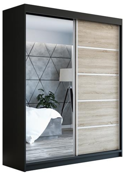 Schwebetürenschrank PIK 2-türig Schrank 180 cm (mit Spiegel) Farbe: Schwarz, sonoma