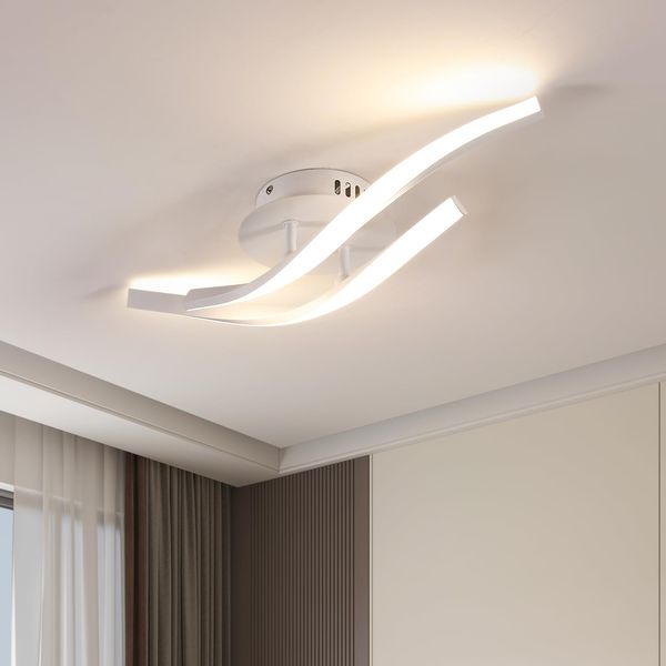 Comely LED Deckenlampe Modern Design Geschwungen Wellenform Deckenleuchte Wohnzimmer Schlafzimmer Flur Küche 52cm 18W 3000K Warmweiß Weiß Aluminium Innenbeleuchtung