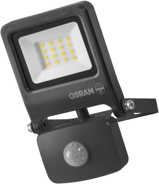 Osram ENDURA Flood Sensor PC, 10W, 800 Lumen, LED-Fluter, Flutlicht für Aussen mit integriertem Tageslicht- und Bewegungssensor, warmweiß (4000K), IP44, dunkelgrau
