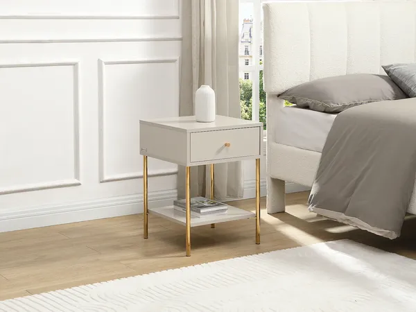 Vente-unique - MILAVIA Bedside table Holz, Platte BeigeGold - B 40 cm x H 55 cm x L 40 cm