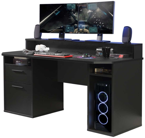 Gamer-Schreibtisch Tyrion / Tezaur, Schwarz, 160 x 91 x 72 cm