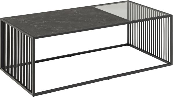 Couchtisch >Strington< in schwarz, Glas, MDF, Stahl - 120x40x60cm (BxHxT)