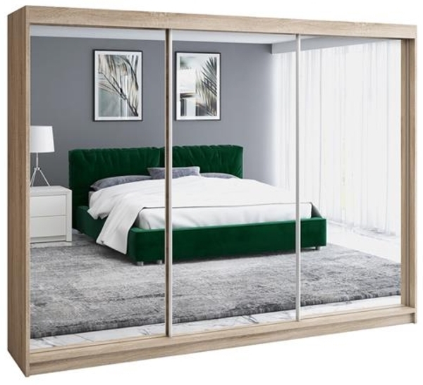 A&J MöbelLand Schwebetürenschrank ULMA 200 cm 3-türig Schrank 4 Schubladen 3 Spiegel