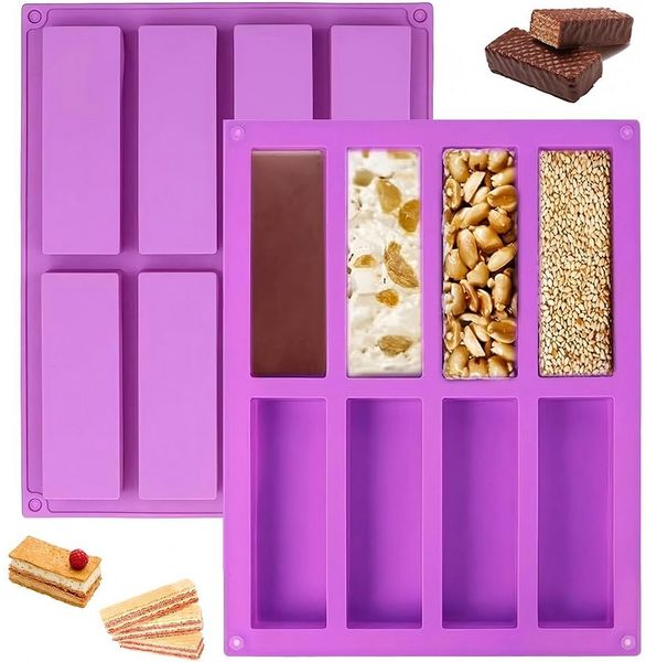 TUWENA Silikonform 2 Stück Müsliriegel Backform,Antihaftbeschichtung SilikonformenBacken, 8 Mulde Lebensmittel Knusprige Form von Schokoriegeln Muffins Brownies