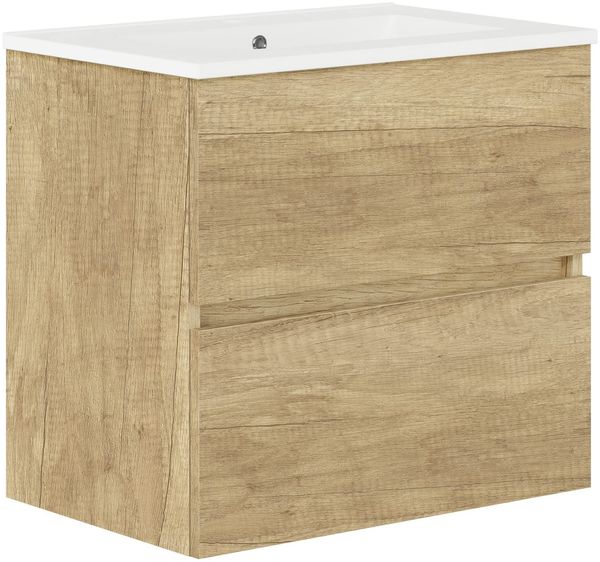 Baikal, Natura Badezimmermöbel mit reduziertem Boden, mit Keramikwaschbecken, Aufteilung mit Zwei Schubladen, montierter Schrank, Zwei Schubladen ohne Spiegel, Tiefe 39 cm, 70 cm, Natur