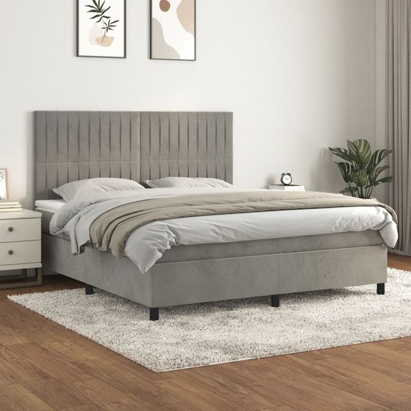 vidaXL Boxspringbett mit Matratze Hellgrau 180x200 cm Samt 3143157