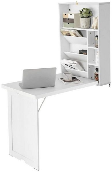 KOMFOTTEU Klapptisch Wandtisch, mit Stauraum, platzsparende Arbeitsstation