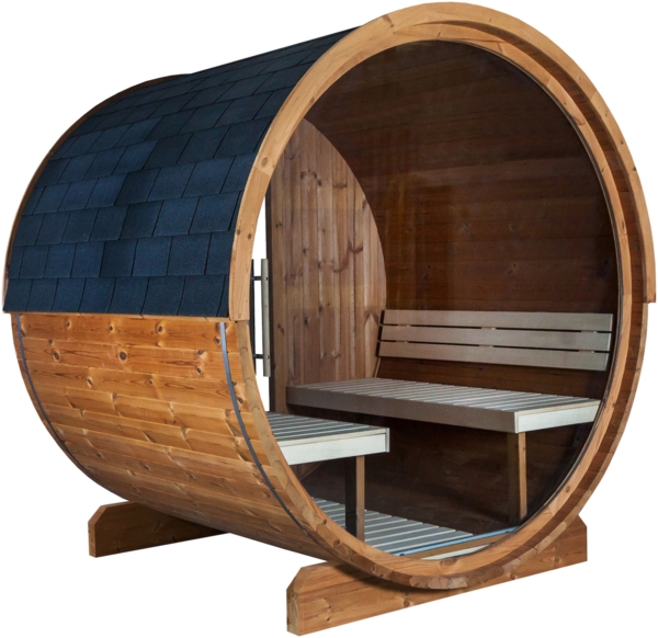 Sentiotec Kaski 180 View Fasssauna Außensauna Gartensauna aus Thermo-Kiefer Ø 220 x 180 cm Bild 1